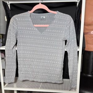 Gray Patterned V-Neck Girl’s Top